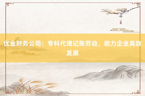 优业财务公司：专科代理记账劳动，助力企业高效发展